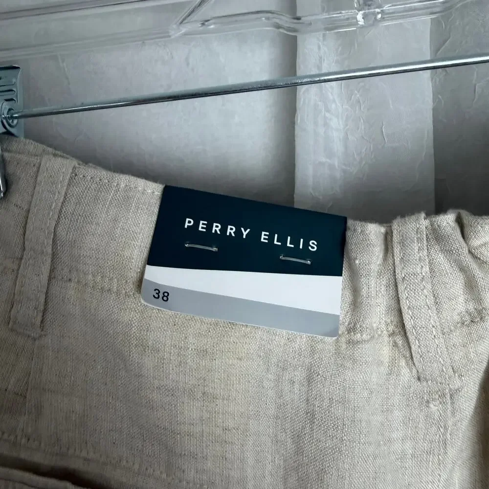 NWT Perry Ellis Cream Linen Drawstring Pants Men’s 38x33 Vacation